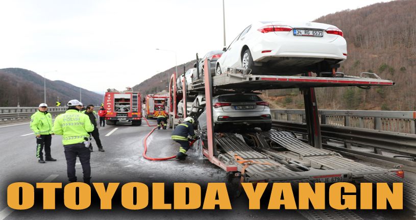 Sıfır otomobil yüklü tır yandı 2 araç hasar gördü