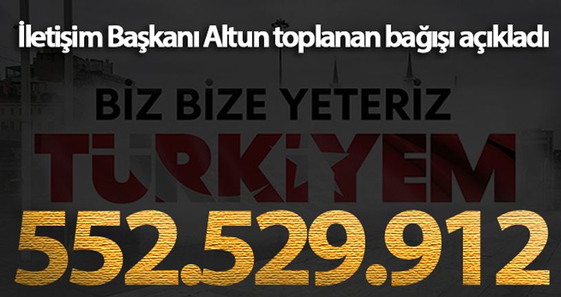 Milli Dayanışma Kampanyası'nda 552 milyon 529 bin 912 TL toplandı'