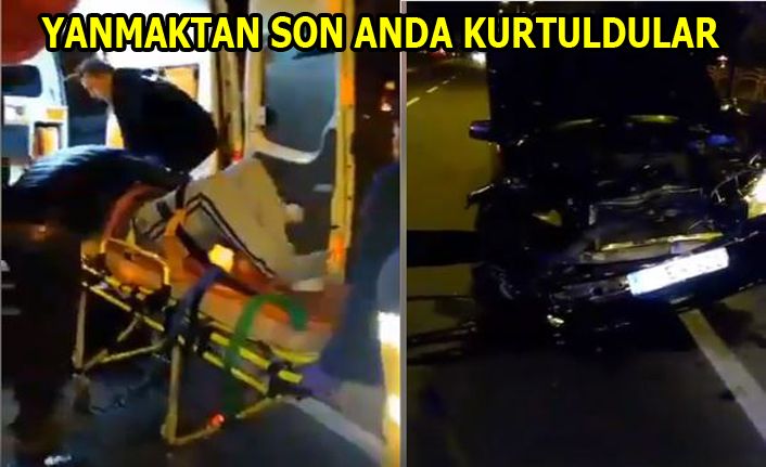 Kaza Yapan Otomobil Alev Alev Yandı