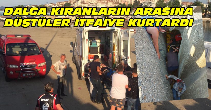 Dalga kıranların arasına düşen kişileri itfaiye kurtardı: 2 yaralı