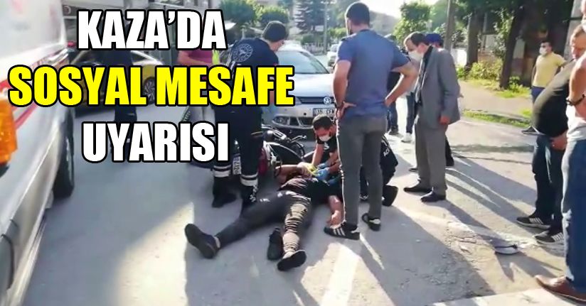 Polisten kazayı izleyen vatandaşlara sosyal mesafe uyarısı