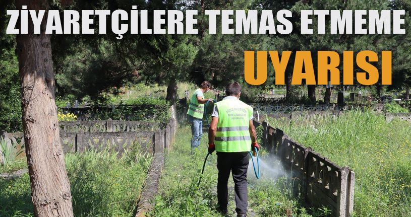 Mezarlıkta otlar ilaçlandı