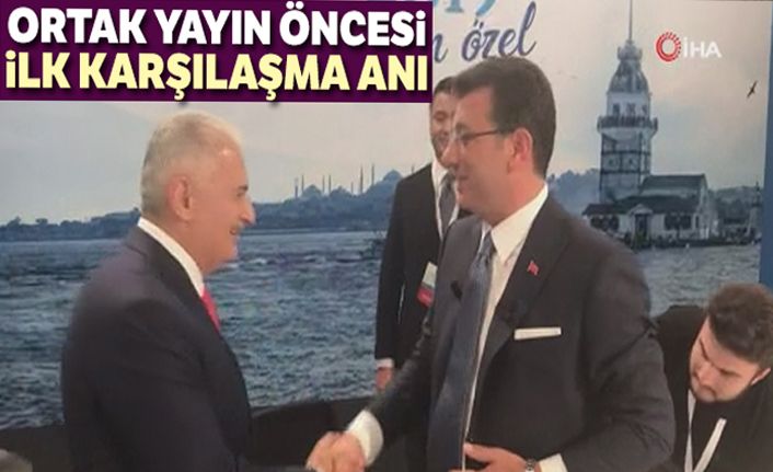Binali Yıldırım ve Ekrem İmamoğlu'nun ortak yayın öncesi ilk karşılaşma anı