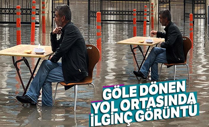 Göle dönen yol ortasında çorba keyfi