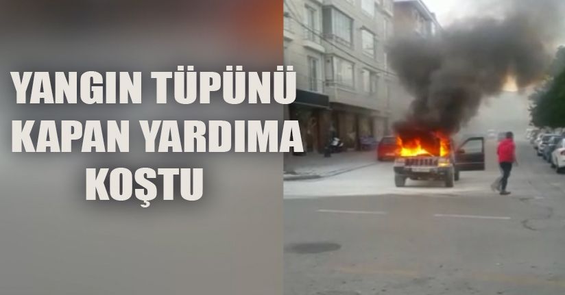 Yangın Tüpünü Kapan Aracı Söndürmeye Koştu