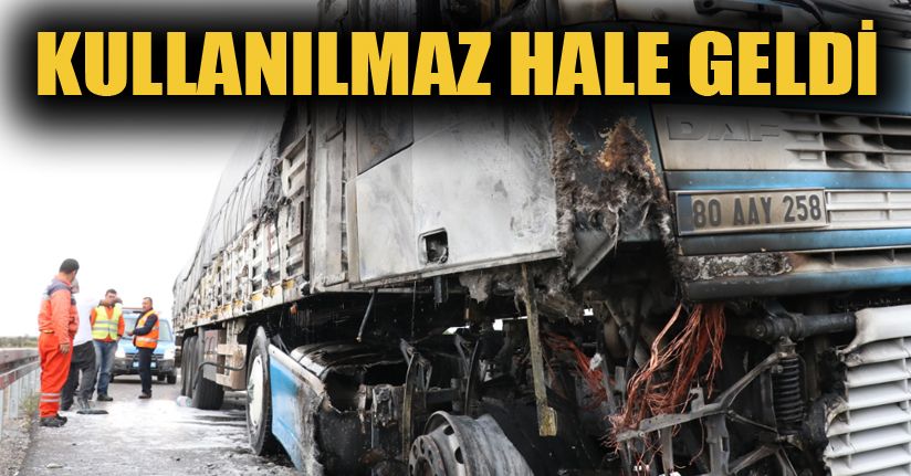 TEM Otoyolu’nda lastiği patlayan tır yandı