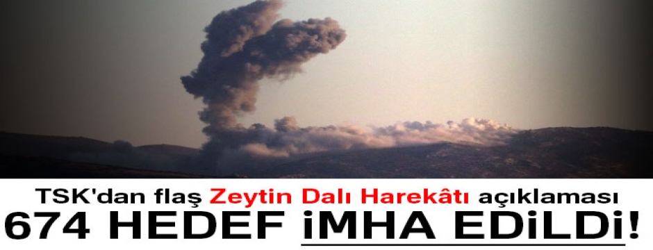 TSK'dan flaş Zeytin Dalı Harekâtı açıklaması: 674 hedef imha edildi