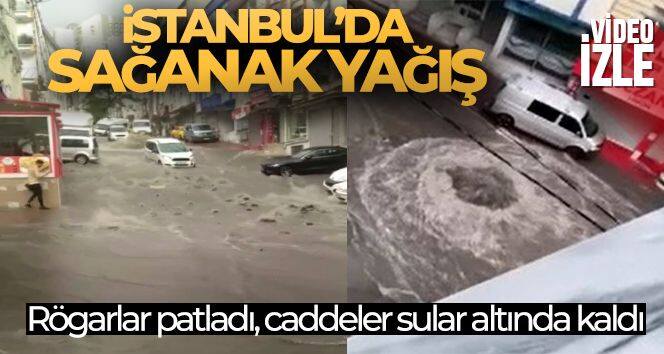 Esenyurt'ta etkili olan sağanak yağış rögarları patlattı: Caddeler sular altında kaldı