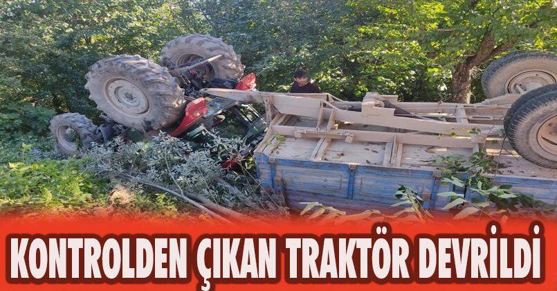 Kontrolden çıkan traktör devrildi: 3 yaralı