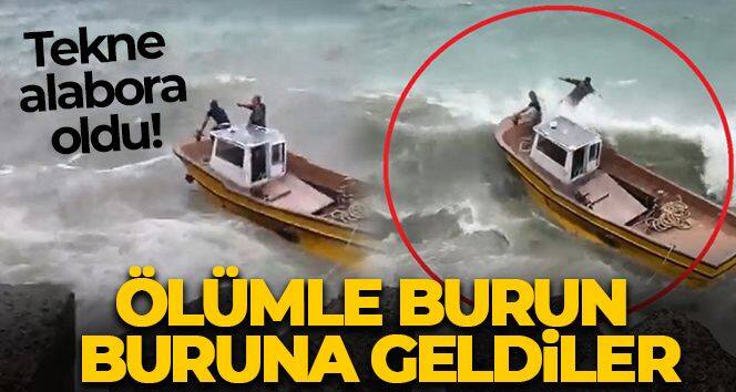 Alabora olan tekneyi kurtarmak isterken ölümle burun buruna geldiler