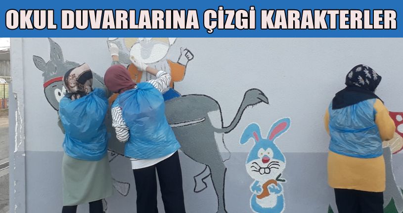 Okulların Duvarlarına Çizgi Film Karakterleri İşlediler