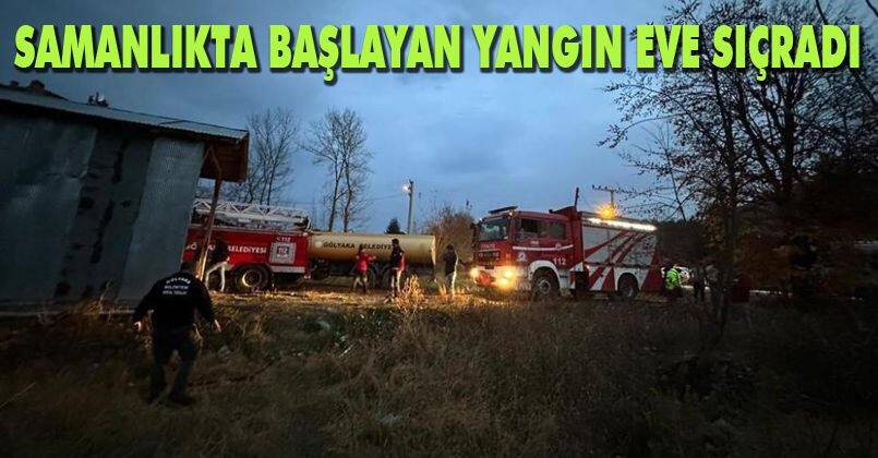 Samanlıkta başlayan yangın eve sıçradı