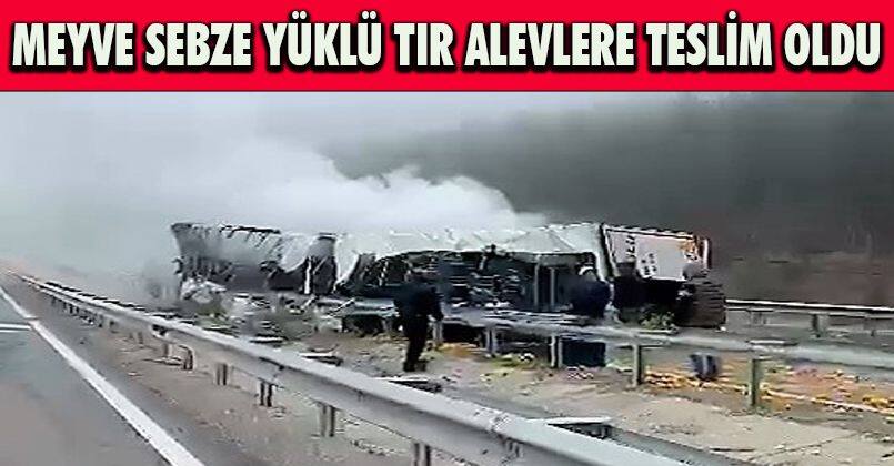 Meyve, sebze yüklü tır alevlere teslim oldu