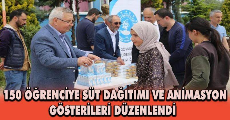 150 öğrenciye süt dağıtımı ve animasyon gösterileri düzenlendi