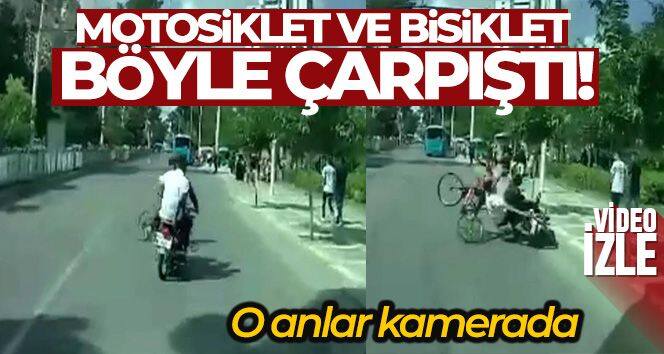 Şanlıurfa'da motosiklet ve bisikletin çarpışma anı kamerada