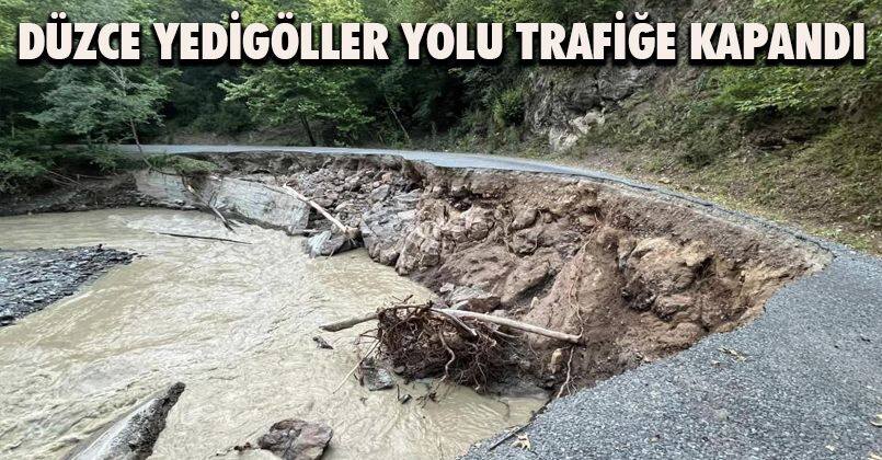 Düzce Yedigöller yolunun çökmesi sebebiyle yol trafiğe kapandı