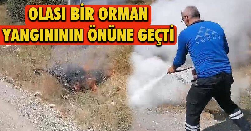 Kuru otların yandığını fark etti, faciayı önledi
