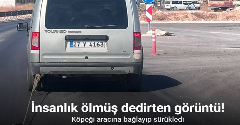 Köpeği aracına bağlayıp sürükledi