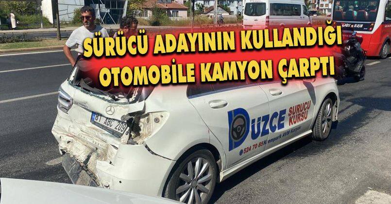 Sürücü adayının kullandığı otomobile kamyon çarptı: 3 yaralı