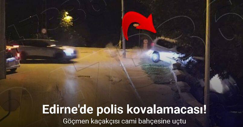 Polisten kaçan aracın cami bahçesine uçtuğu anlar kameraya yansıdı