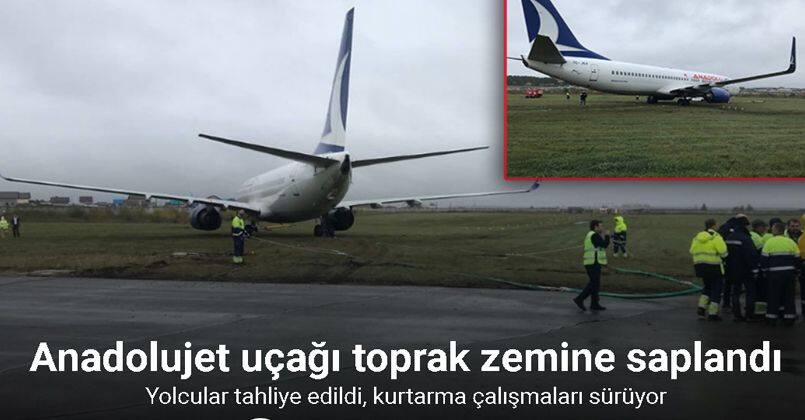 Anadolujet uçağı toprak zemine saplandı