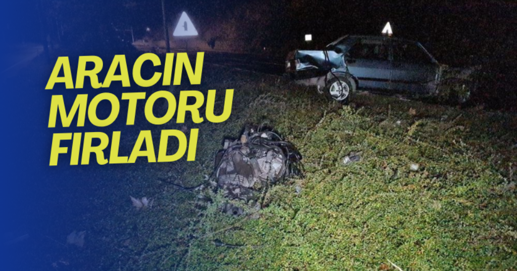 Beton bariyere çarpan otomobilin motoru yola fırladı