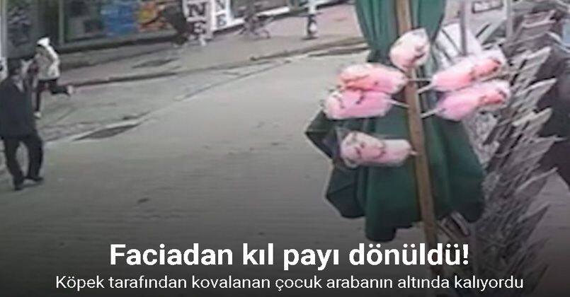 Köpek tarafından kovalanan çocuk az kalsın yoldan geçen arabanın altında kalıyordu