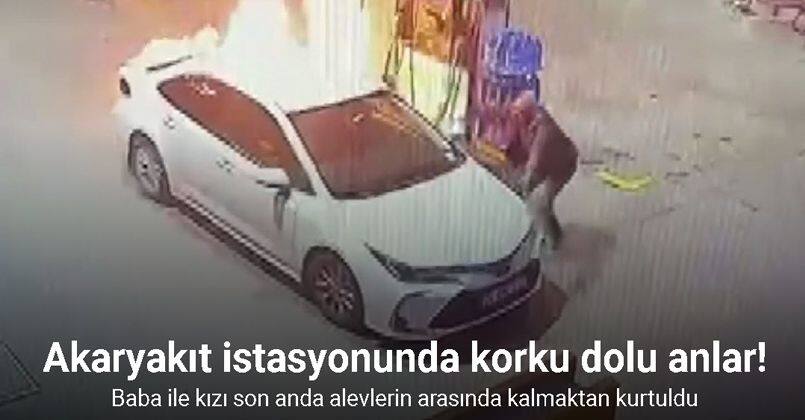 Erzincan’da bir istasyonda akaryakıt alan otomobil alev aldı