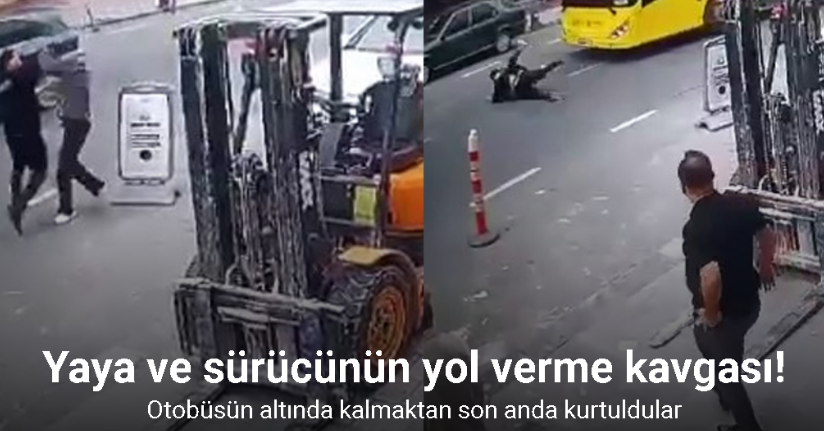 Arnavutköy’de yaya ve sürücünün yol vermeme kavgası kamerada