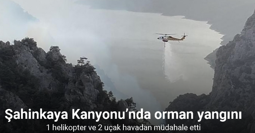 Şahinkaya Kanyonu’nda orman yangını: 1 helikopter ve 2 uçak havadan müdahale etti