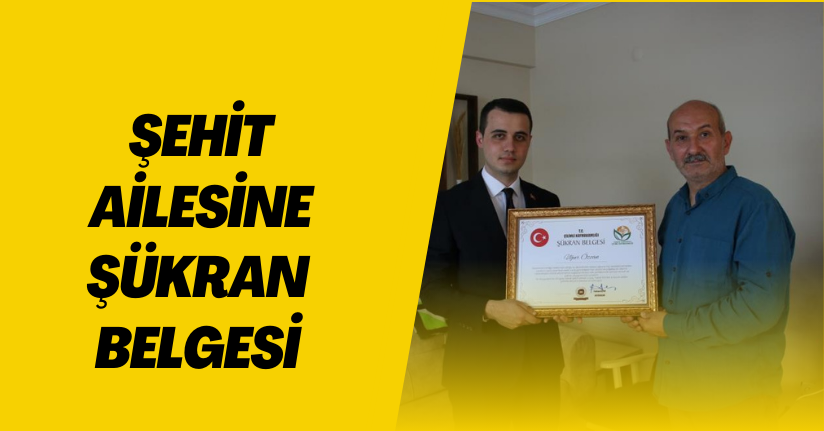 Şehit ailesine şükran belgesi