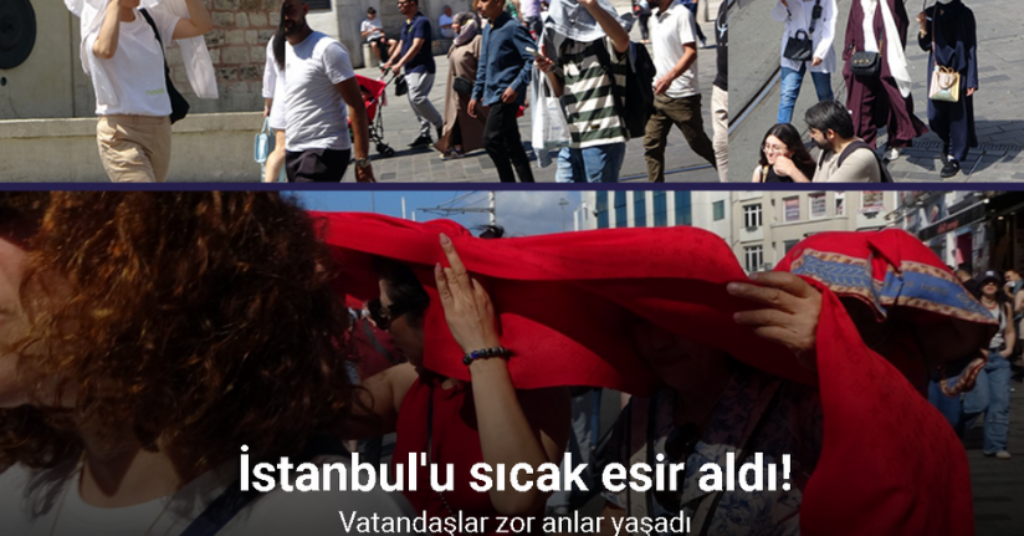 Taksim’de yerli ve yabancı turistler kavurucu sıcaktan korunmaya çalıştı