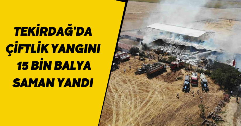 Tekirdağ’da çiftlik yangını: 15 bin balya saman yandı