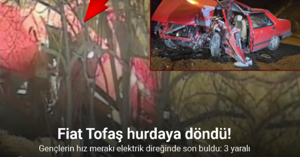 Gençlerin Tofaş’la hızı elektrik direğinde son buldu: 3 yaralı