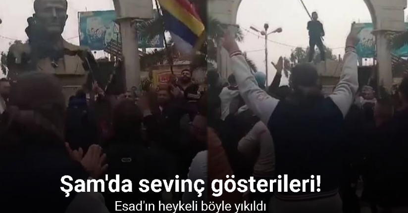 Suriyeliler, eski Suriye Devlet Başkanı Hafız Esad'ın heykelini devirdi