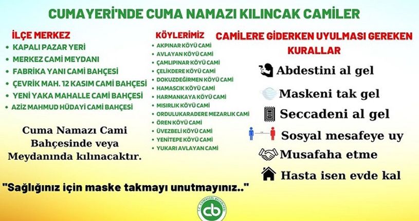 Cumayeri'nde cuma namazının hangi cami bahçelerinde kılınacağı açıklandı