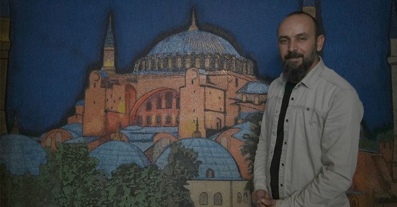 Filografi sanatçısı 120 bin çivi kullanarak Ayasofya-i Kebir Cami-i Şerifi’ni resmetti