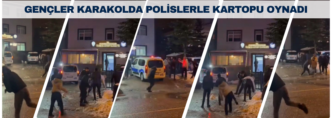 Gençler Karakolda Polislerle Kartopu Oynadı