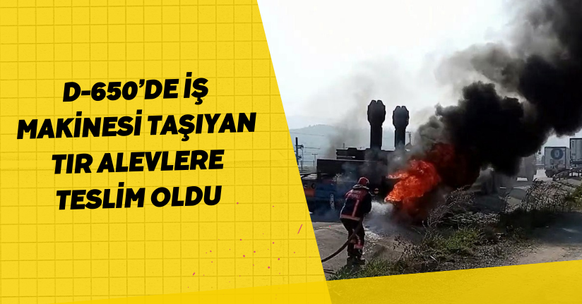 D-650’de iş makinesi taşıyan tır alevlere teslim oldu