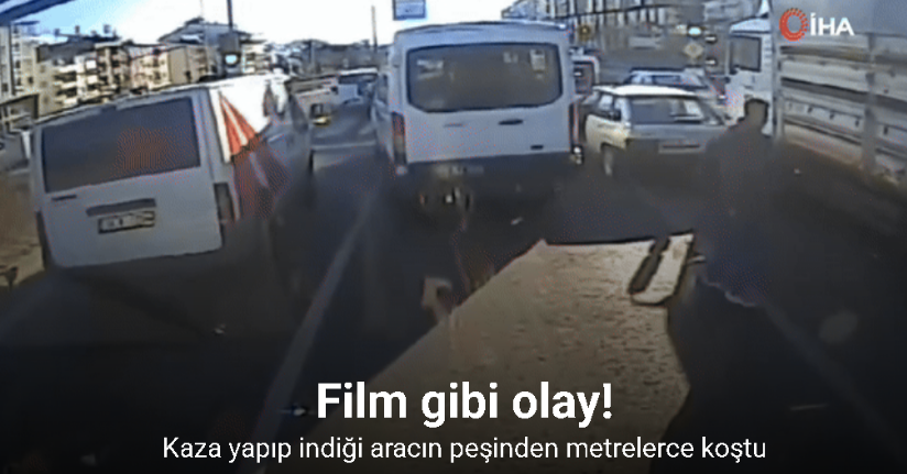 Kaza yapıp indiği aracın peşinden metrelerce koştu