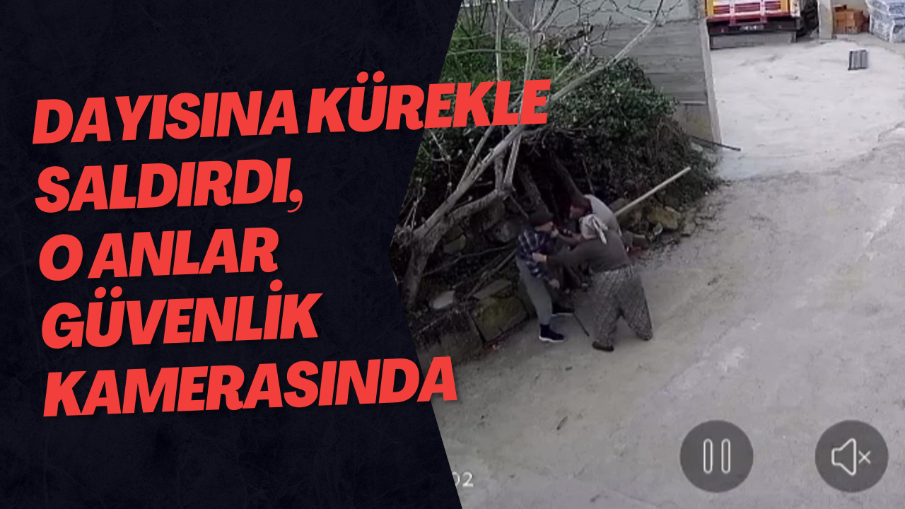 Dayısına Kürekle Saldırdı, O Anlar Güvenlik Kamerasında