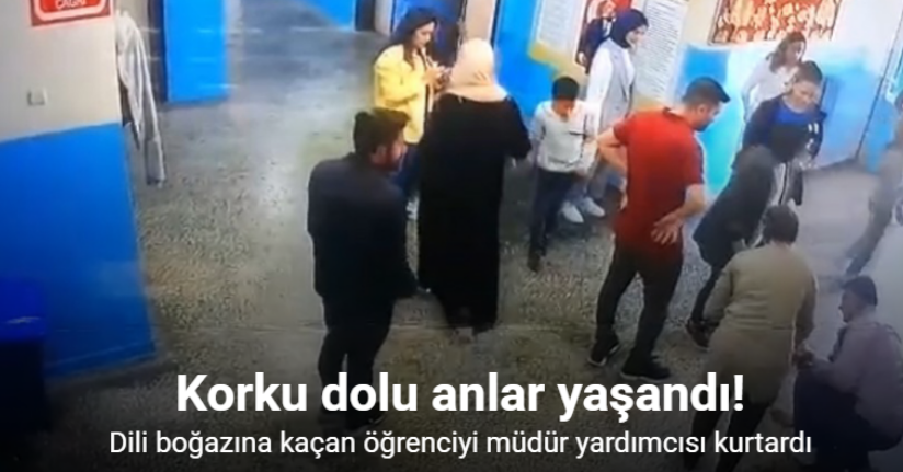 Dili boğazına kaçan öğrenciyi müdür yardımcısı kurtardı: O anlar kamerada