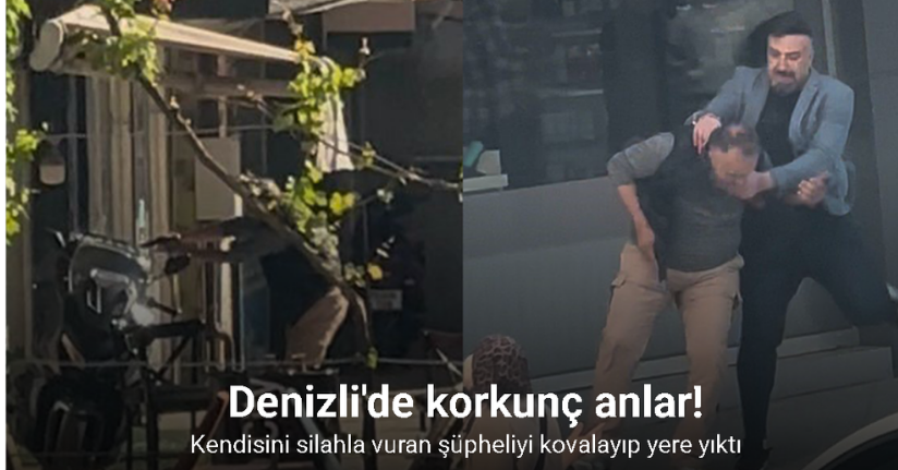 Kendisini silahla vuran şüpheliyi kovalayıp yere yıktı