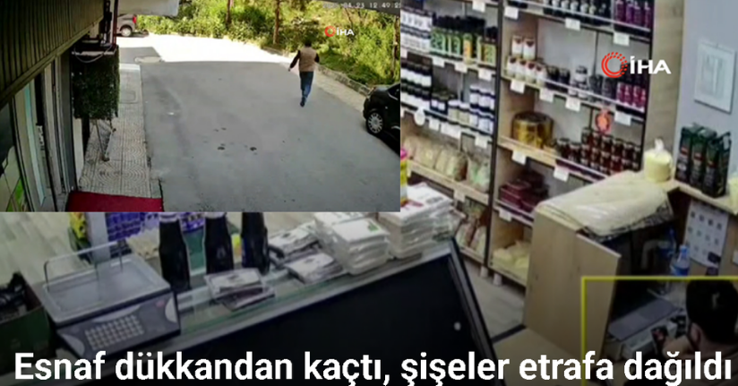 İstanbul’da yaşanan deprem kamerada: Esnaf dükkandan kaçtı, şişeler etrafa dağıldı