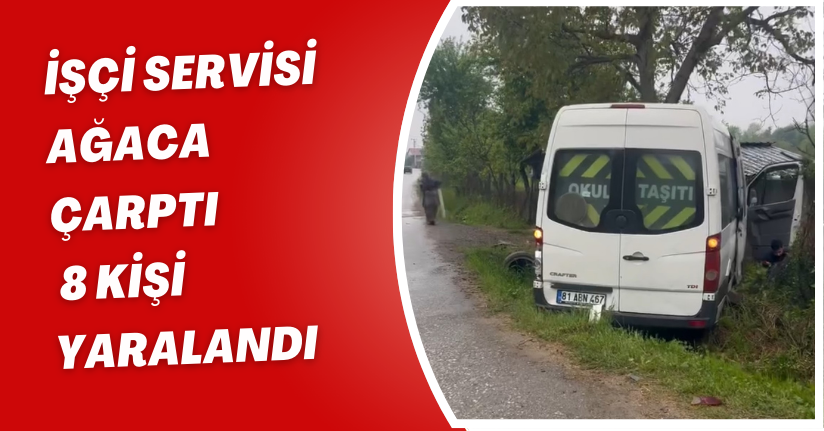 İşçi servisi ağaca çarptı, 8 kişi yaralandı