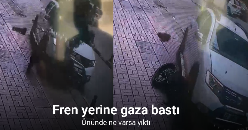 Fren yerine gaza basınca önünde ne varsa yıktı: O anlar kamerada
