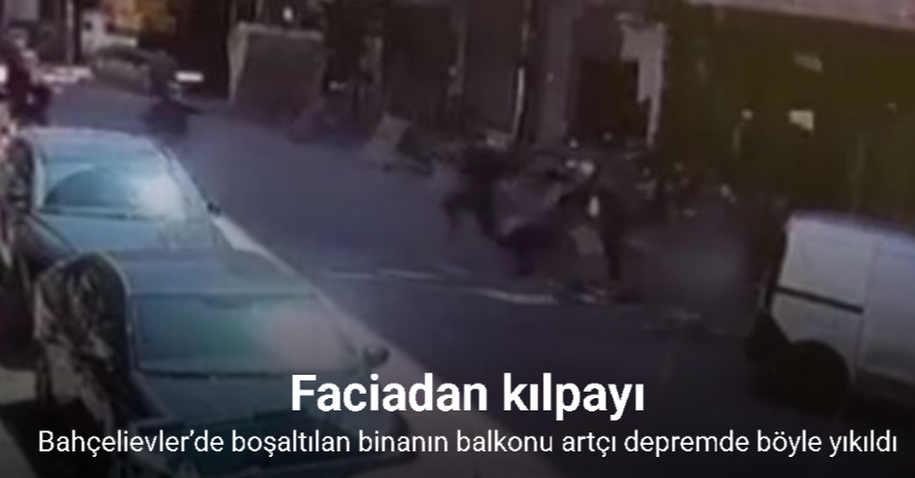Faciadan kılpayı: Bahçelievler’de boşaltılan binanın balkonu artçı depremde böyle yıkıldı