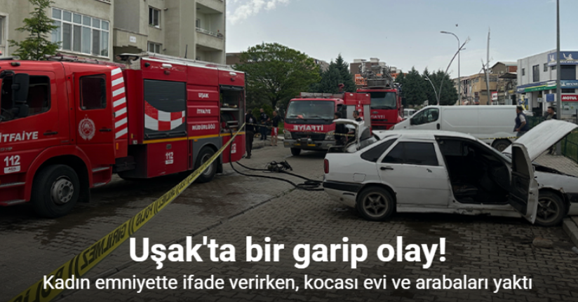 Evli çift kavga etti: Kadın emniyette ifade verirken, kocası evi ve arabaları yaktı