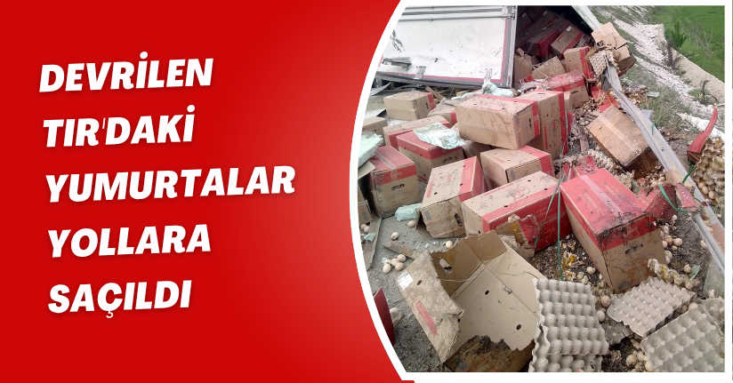 Devrilen TIR'daki yumurtalar yollara saçıldı