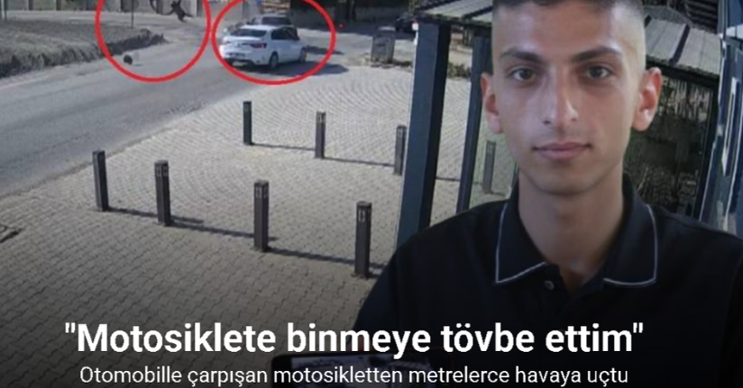 Otomobille çarpışan motosikletten metrelerce havaya uçan genç